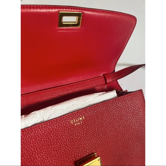 $4500 Celine medium box bag shoulder bag Phoebe Philo classic icon red pebbled - Picture 8 of 10